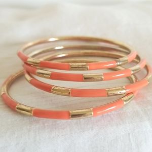 Gold Orange Enamel Bangle Bracelet Set